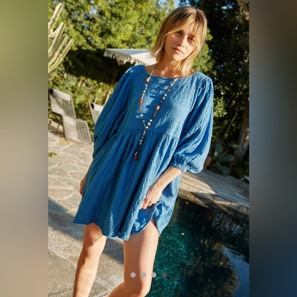 NWT Free People Blue Puff Babydoll Dress, Size XS